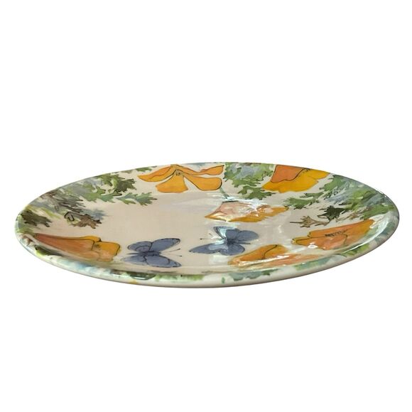 Rainbow Gate Santa Fe New Mexico Floral Plate Handmade Poppies Butterflies 10.5” - Picture 7 of 10